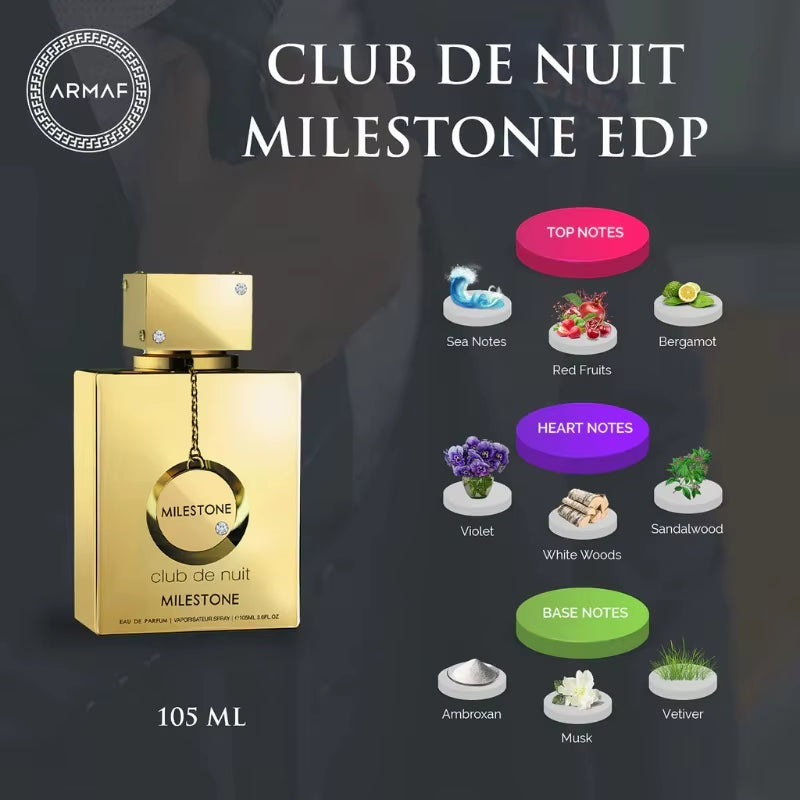 Club De Nuit Milestone Eau De Parfum 3.6 Ounce Premium Arabian Perfumes Lasting Woody Floral Musk Pheromones Perfume 105ML