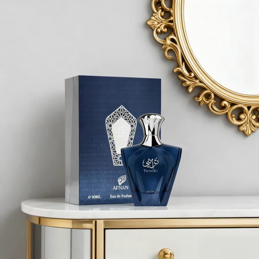 Afnan Turathi Blue Eau De Parfum Spray for Men, 3.0 Oz/90Ml, Luxury Leather Citrus Scent, Refreshing & Long-Lasting