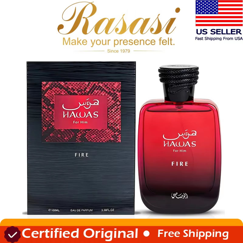 Hawas Fire Eau De Parfum Spray 100ML(3.4 Oz) - Bold Long Lasting Arabian Perfume for Men with a Fiery Essence