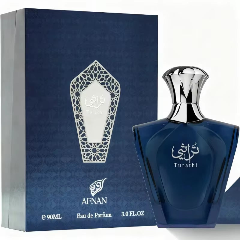 Afnan Turathi Blue Eau De Parfum Spray for Men, 3.0 Oz/90Ml, Luxury Leather Citrus Scent, Refreshing & Long-Lasting