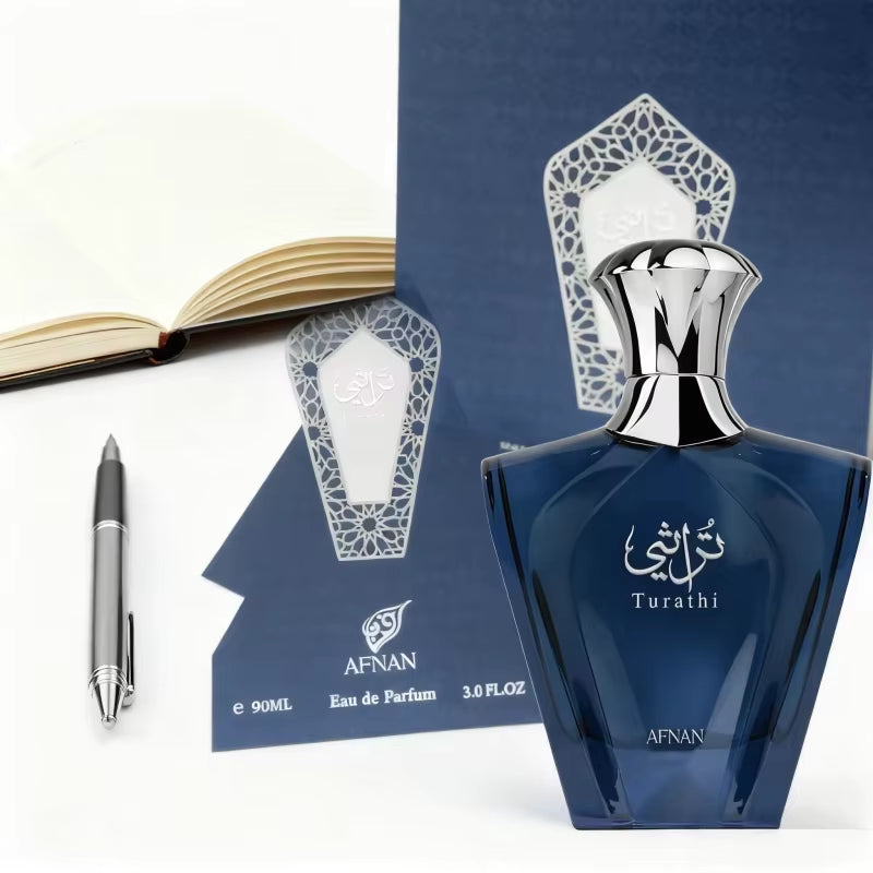 Afnan Turathi Blue Eau De Parfum Spray for Men, 3.0 Oz/90Ml, Luxury Leather Citrus Scent, Refreshing & Long-Lasting