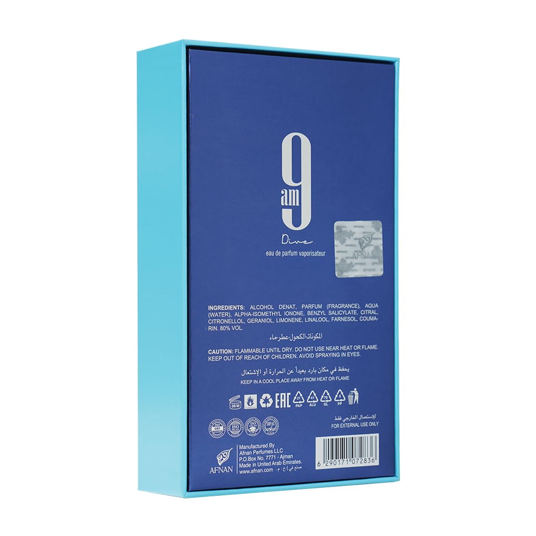 Afnan 9AM Dive Men's EDP Fragrance 3.4 Oz