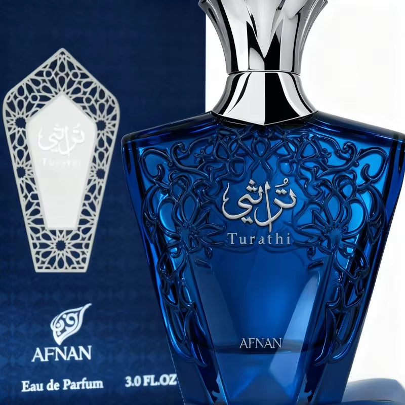 Afnan Turathi Blue Eau De Parfum Spray for Men, 3.0 Oz/90Ml, Luxury Leather Citrus Scent, Refreshing & Long-Lasting